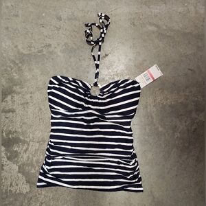 MICHAEL Michael Kors Navy Striped Ring Detail Halter Tankini Swim Top Size XS